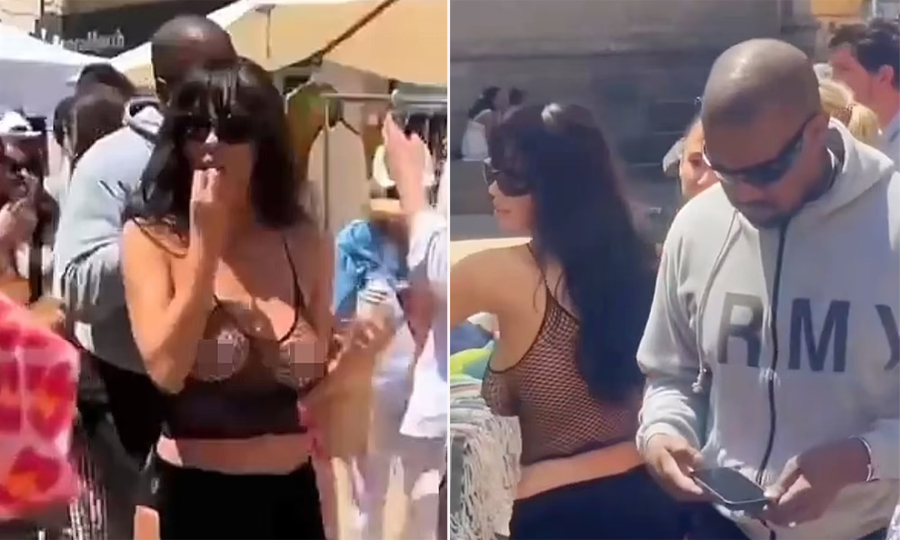 Vợ Kanye West mặc bra xuyên thấu đi ăn kem