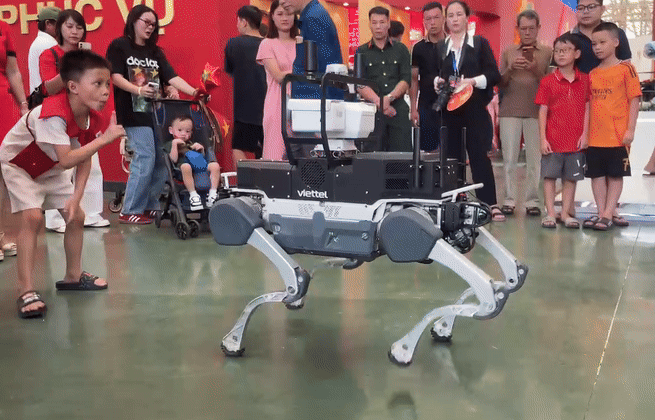 Du khách trò chuyện, vỗ tay với robot ở triển lãm thành tựu đất nước