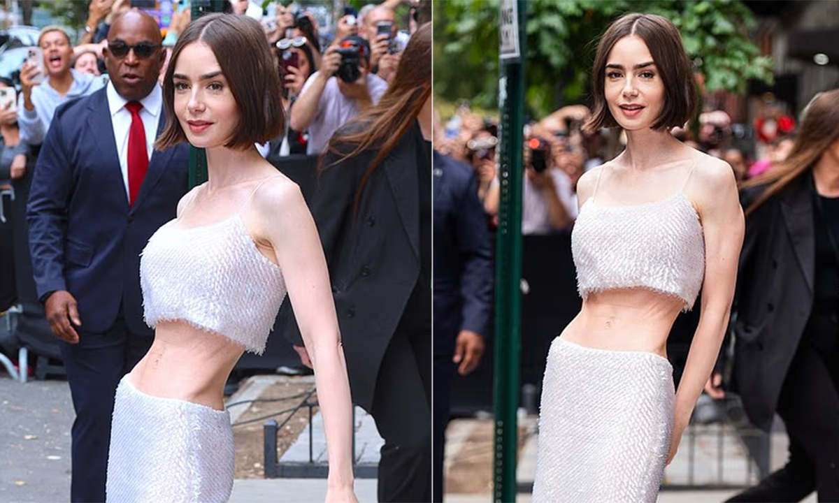 Lily Collins gây lo ngại khi lộ eo gầy trơ xương