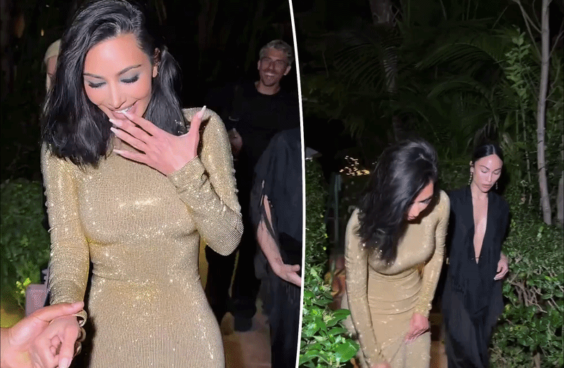 Kim Kardashian ngã dúi dụi khi mặc váy bó, xỏ giày đế khủng